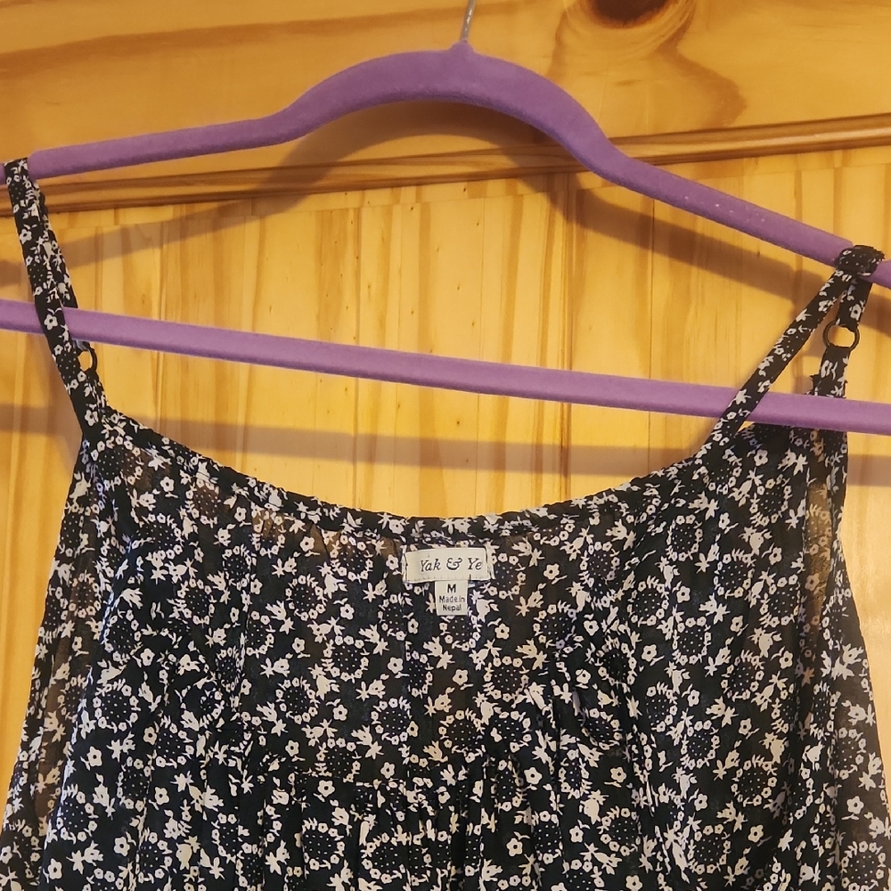 Floral Black and White Spaghetti Strap Sun Dress